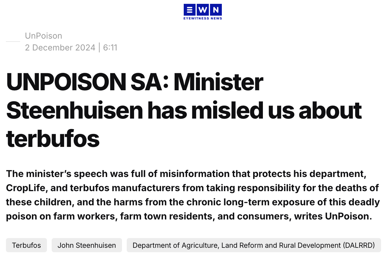 Steenhuisen Terbufos Sunday Times 14 May Green Issue